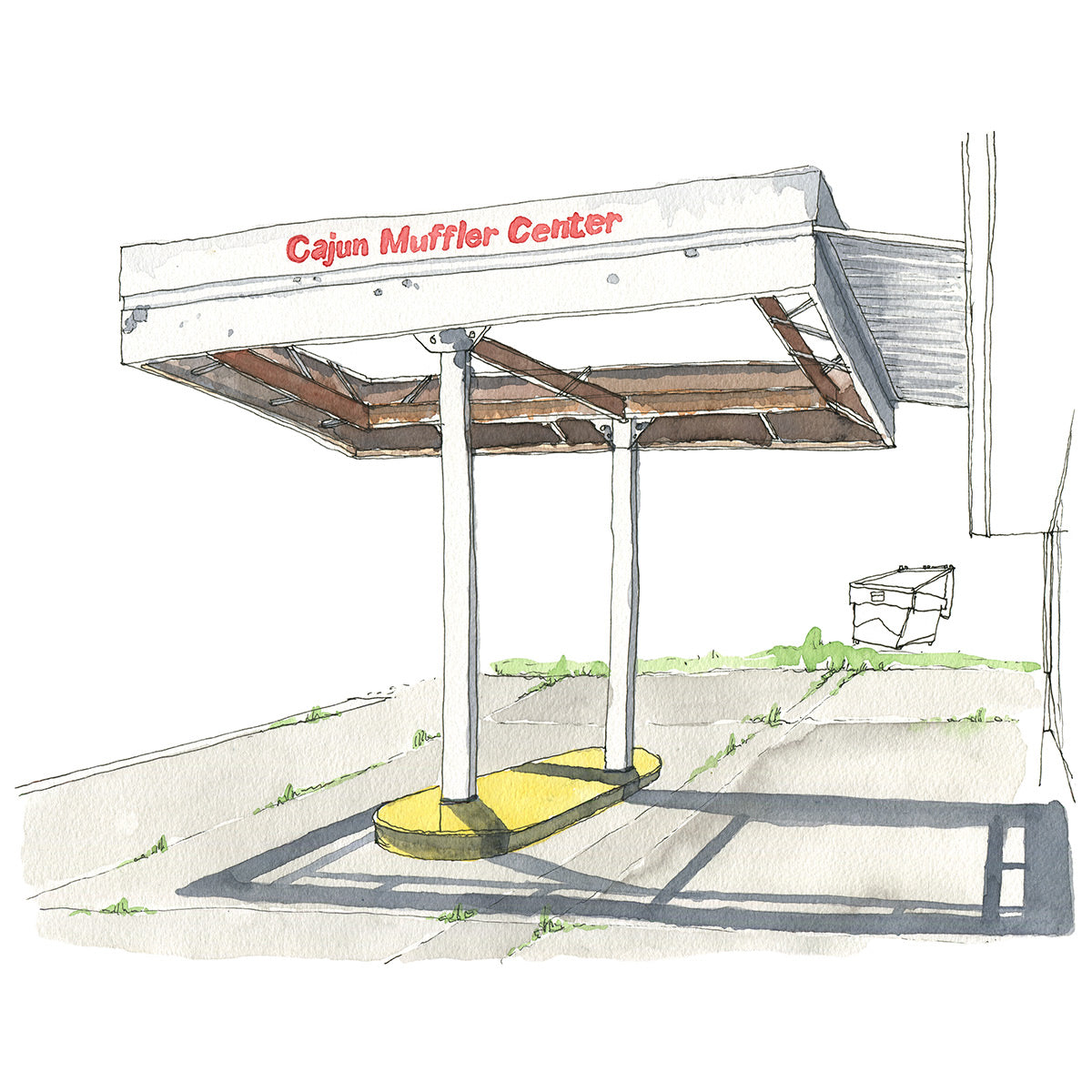 Cajun Muffler Center Watercolor Original