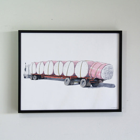 Truck #14 Cotton Bales Watercolor Original Art Framed