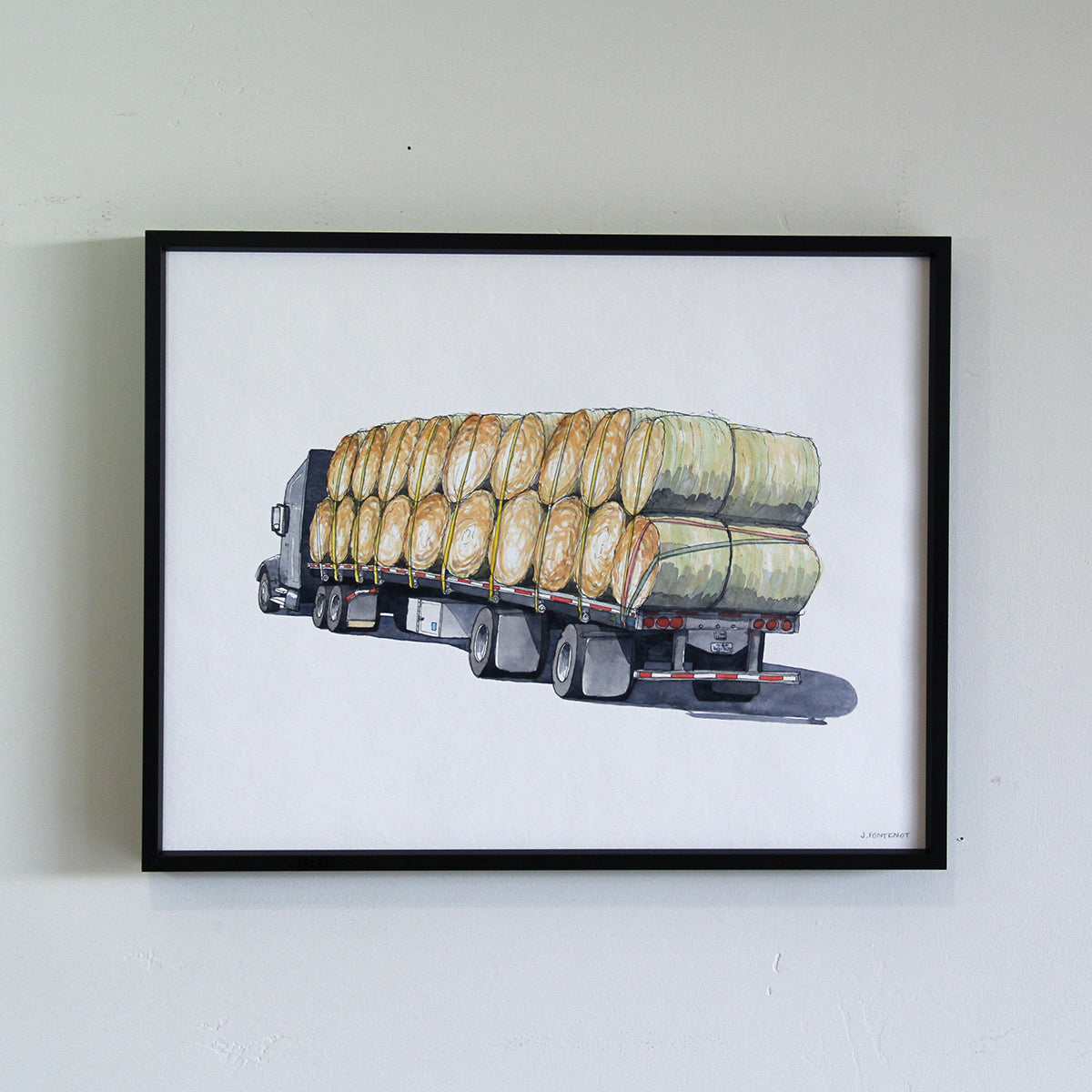 Truck #20 Hay Bales Watercolor Original Art Framed