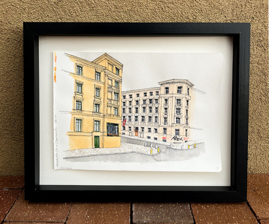 Berlin Street Corner Watercolor Original Art Framed