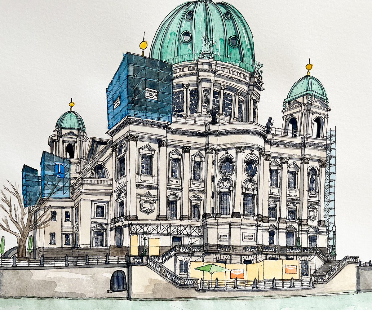 Berlin Cathedral Watercolor Original Art Framed