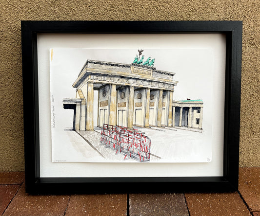 Brandenburg Gate in Berlin Watercolor Original Art Framed