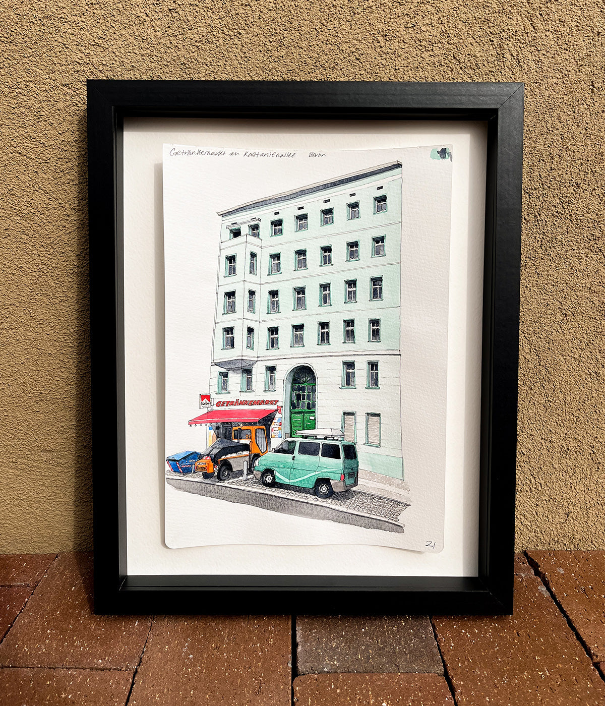 Getrankemarkt in Berlin Watercolor Original Art Framed