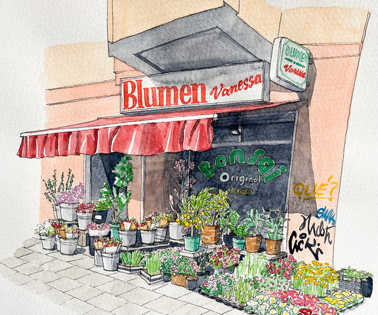 Blumen Vanessa in Berlin Watercolor Original Art Framed