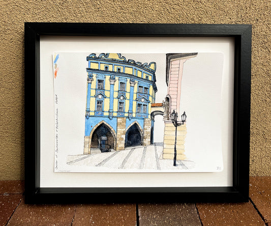 Prague Old Town Archway Watercolor Original Art Framed