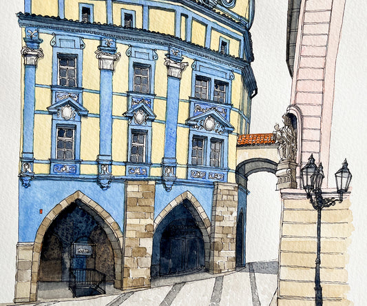 Prague Old Town Archway Watercolor Original Art Framed