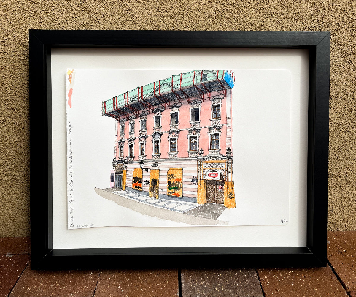 Prague Old Town Renovation Watercolor Original Art Framed