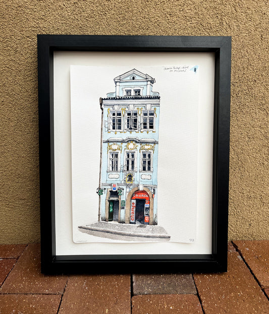 Charles Bridge Hostel in Prague Watercolor Original Art Framed