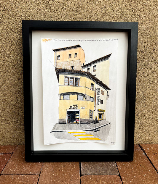 Florence near Ponte Vecchio Watercolor Original Art Framed