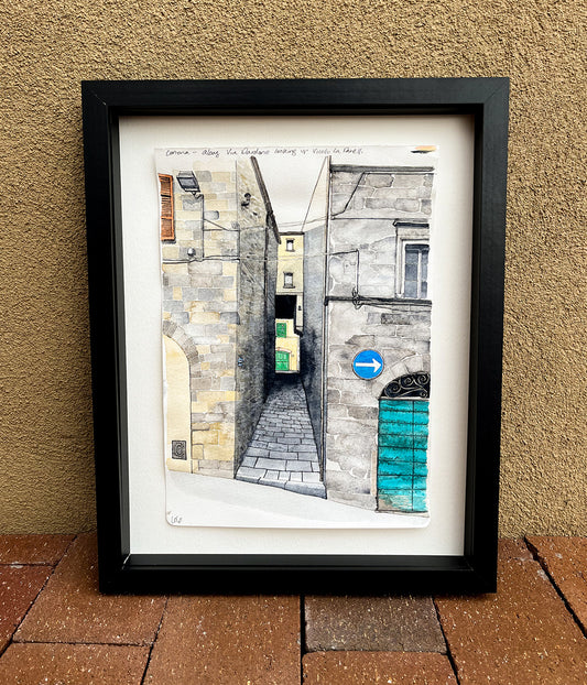 Alleyway in Cortona Italy Watercolor Original Art Framed