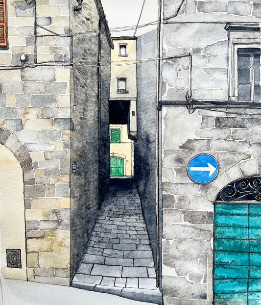 Alleyway in Cortona Italy Watercolor Original Art Framed