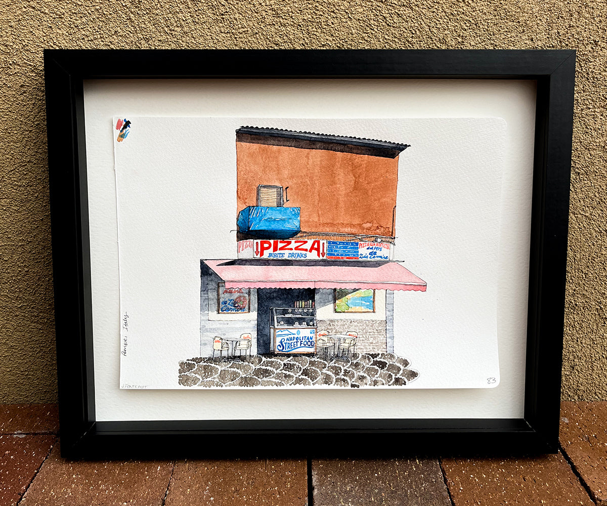 Pompei Pizza Shop Watercolor Original Art Framed