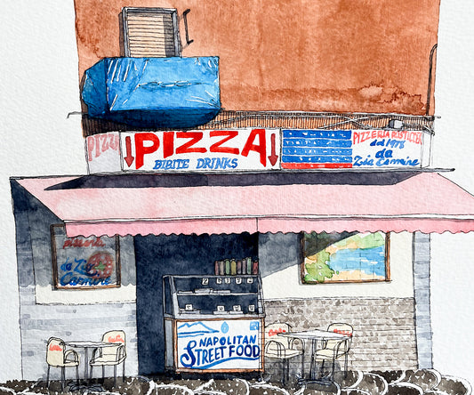 Pompei Pizza Shop Watercolor Original Art Framed