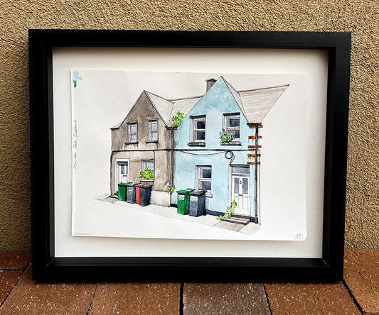 Houses in Cork Ireland Watercolor Original Art Framed