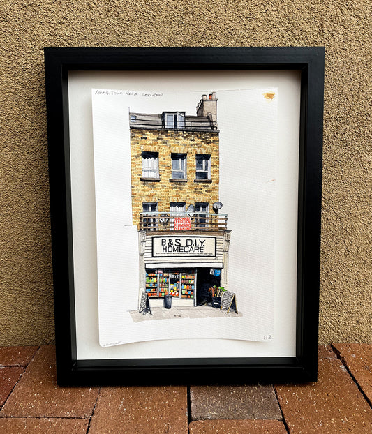 London Homecare Store Watercolor Original Art Framed