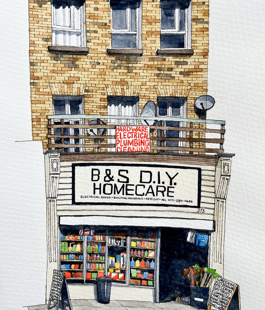 London Homecare Store Watercolor Original Art Framed