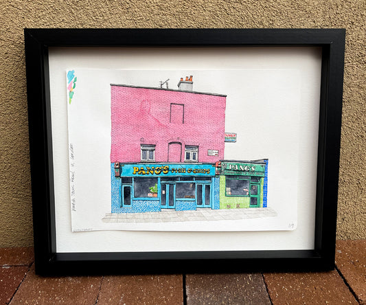 Pang's Fish & Chips London Watercolor Original Art Framed