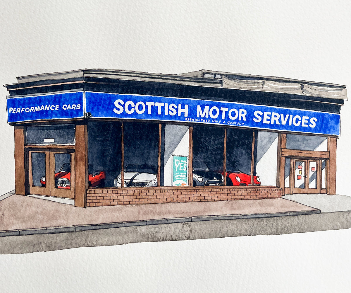 Scottish Motor Services Glasgow Watercolor Original Art Framed