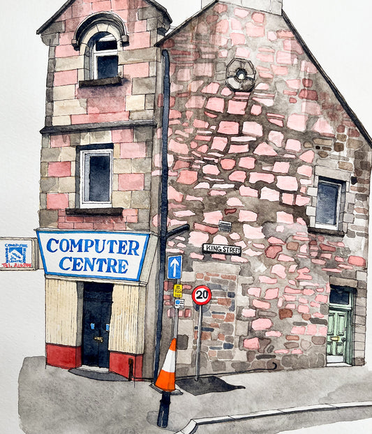 Computer Centre Scotland Watercolor Original Art Framed