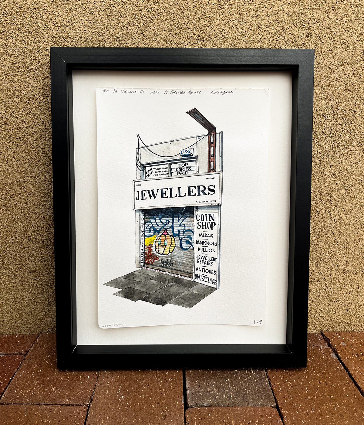 Jewellers Coin Shop Glasgow Watercolor Original Art Framed