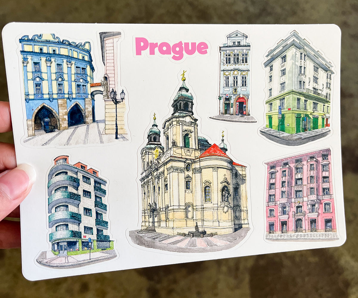 Prague Buildings Sticker Sheet