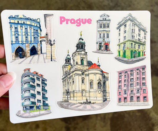 Prague Buildings Sticker Sheet